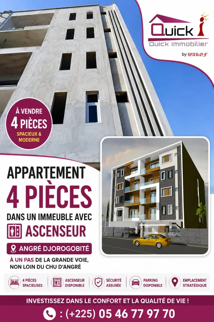 Appartement 4 pièces avec ascenseur — Cocody Angré