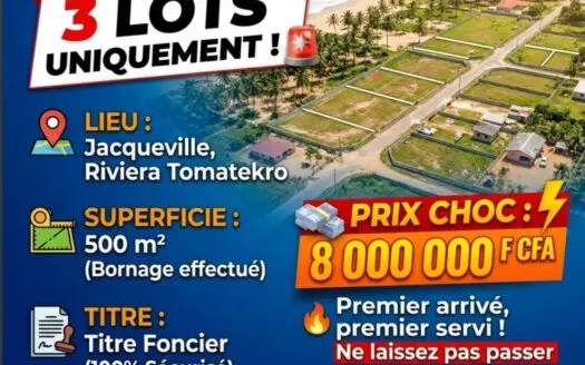 3 terrains 500 m² — Jacqueville Riviera Tomatekro