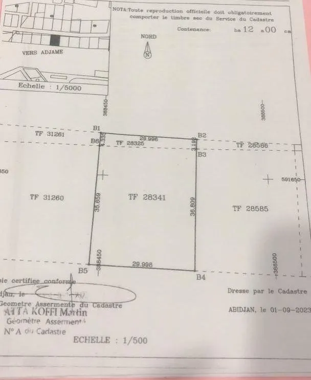 Terrain 1200 m² bordure voie — 2-Plateaux Tribunal du Commerce