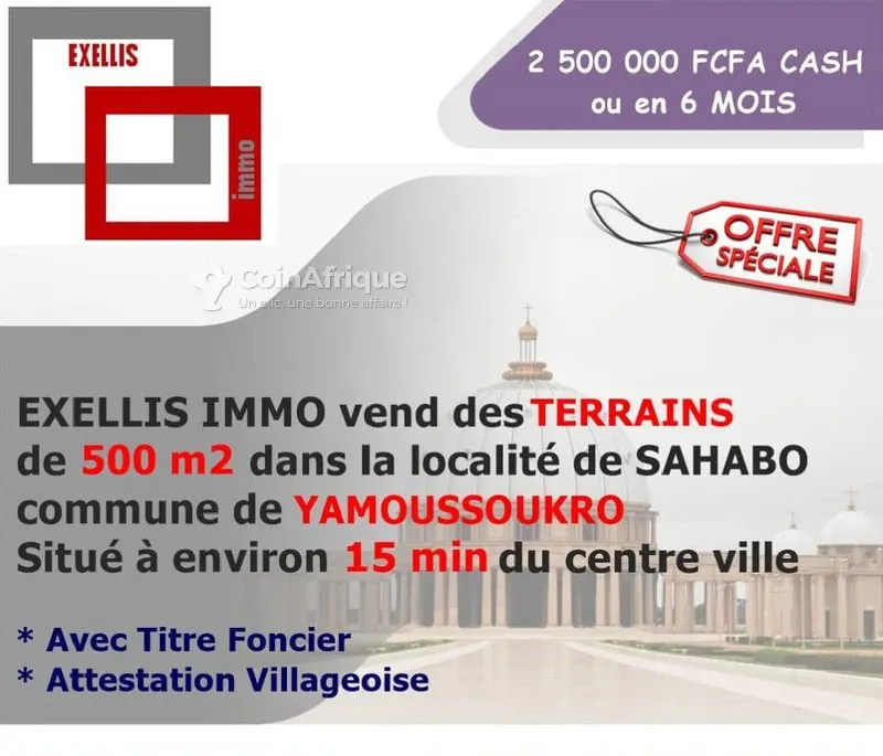 Lots de terrain 500m² avec titre foncier — Yamoussoukro Sahabo